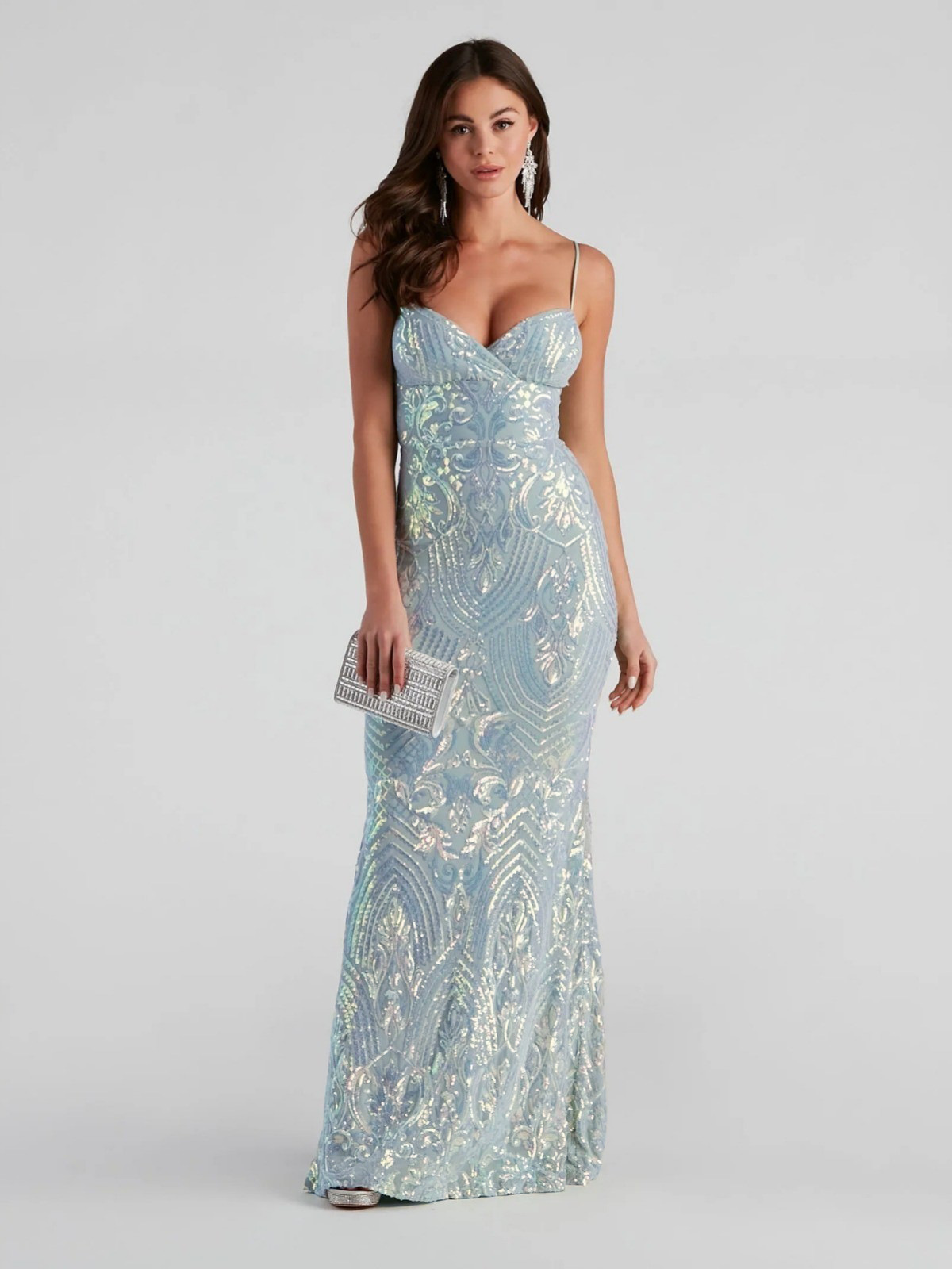 Vestido de noche de piso con lentejuelas con cuello en V sexy europeo y americano transfronterizo, vestido de fiesta de banquete de temperamento elegante, ropa de mujer
