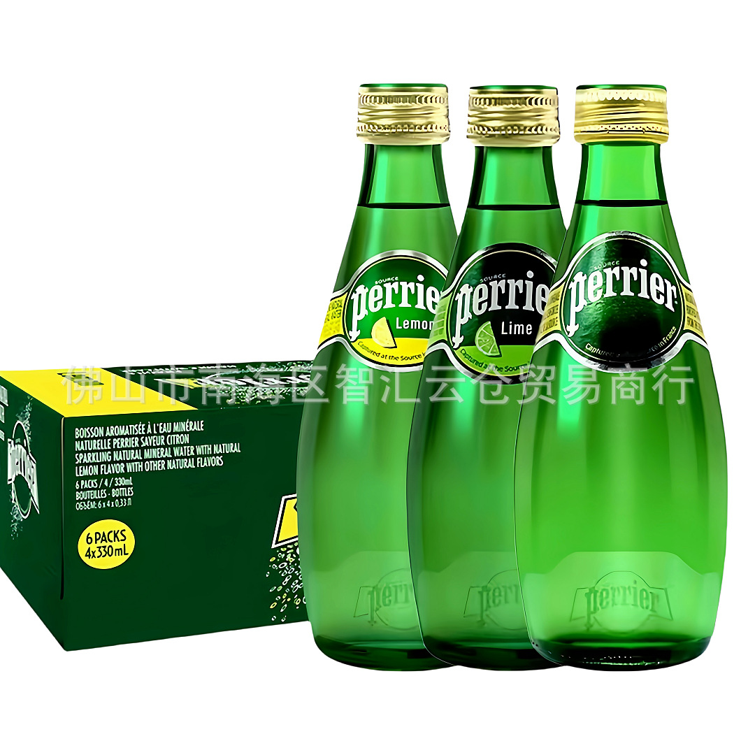 法国进口perrier巴黎水柠檬青柠原味气泡水天然矿泉水苏打水330ml