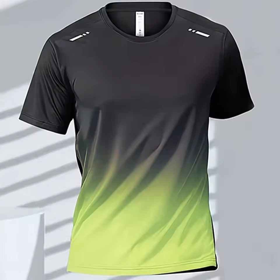 Trend gradiente 3D impresión digital para hombres deportes de verano malla suelta transpirable manga corta cuello redondo camiseta