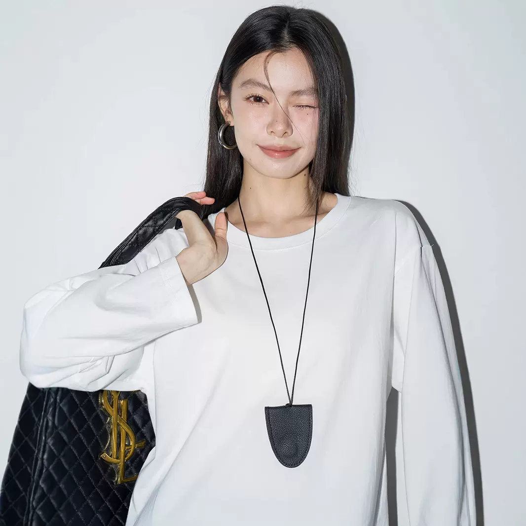 中长款白色打底衫女士盖屁股 纯棉内搭宽松圆领上衣纯色长袖t恤女