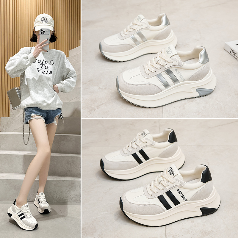 Genuine Leather Height-Increasing Sneakers 2025 Autumn New Fashion Versatile Sports Casual Shoes White Shoes for Women