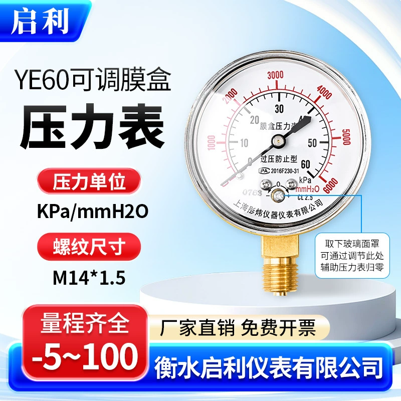 Qili [YE60 мембранный манометр 0-40KPa] Микроманометр для предотвращения перенапряжения для измерения давления природного газа