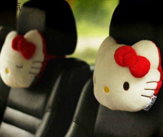 Cute Cartoon Cat Car Headrest Plush Car Cushion Car Neck Pillow for Girls
