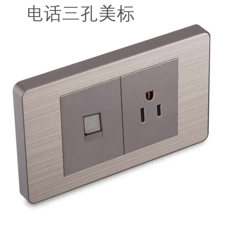 15A panel de metal de acero inoxidable gris dibujado tres agujeros Taiwan fabricado en Estados Unidos enchufe de pared conmutador suministro directo