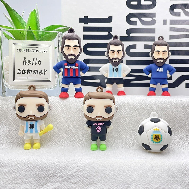 Messi Keychain Doll Pendant Cartoon Football Player Silicone Keychain Cross-Border Car Keychain Doll
