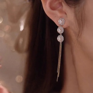Silver Needle Face Skinny Natural Freshwater Pearl Earrings Stars Meteor Tide Long Tassel Earrings Design Sense Earrings