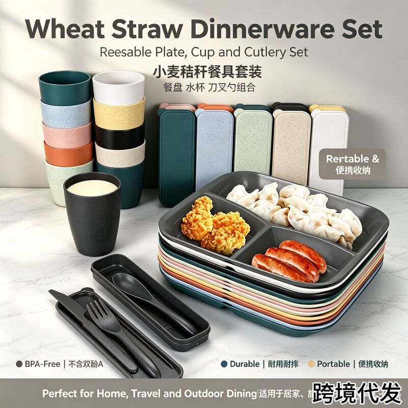 Temu cross-border delivery of children's tableware sets, including cups, plates, bowls, knives, forks, and spoons, available on SHEIN and Amazon Temu cross-border delivery of children's tableware sets, including cups, plates, bowls, knives, forks, and spoons, available on SHEIN and Amazon
