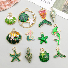 1个新款绿色滴油合金仿真海洋海螺系列吊坠挂件diy手链饰品配件