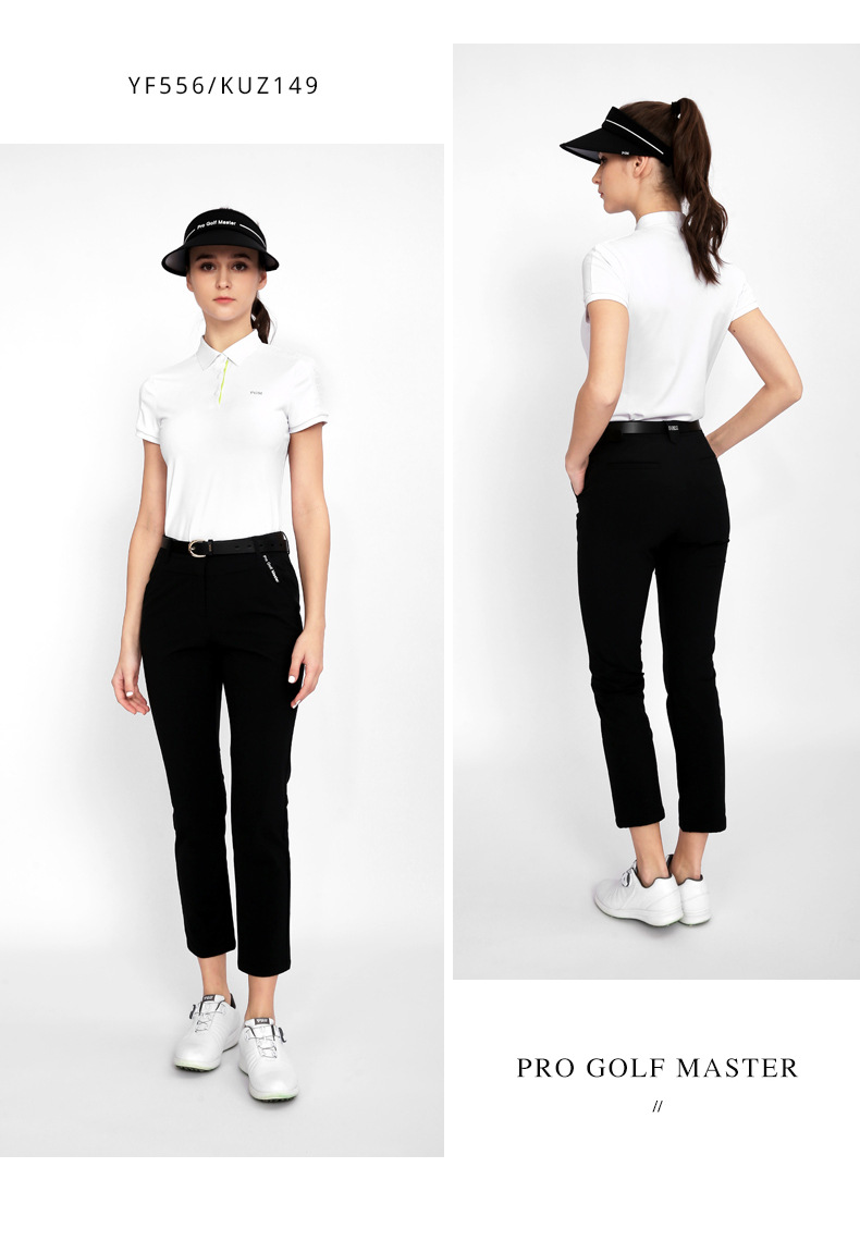 Áo thun ngắn tay golf nữ giảm béo, chất liệu thoáng khí nhanh khô — YF556-Áo màu hồng, YF556-Áo màu trắng, YF556-Áo màu xanh nước biển, KUZ149-Quần màu xanh nước biển chi tiết 7