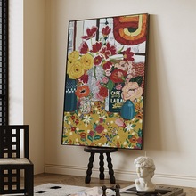 玄关过道手绘油画餐厅装饰画花卉竖版壁画客厅挂画沙发背景墙落地