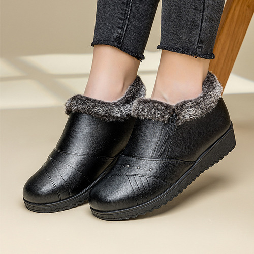 Mom's cotton shoes, women's winter velvet warm women's cotton shoes, soft sole, leather cotton shoes, non-slip, middle-aged, thick short boots