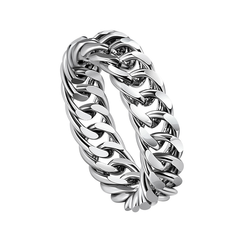 Titanium Cuban Chain Ring For Men Stainless Steel Simple Band_voghion.com