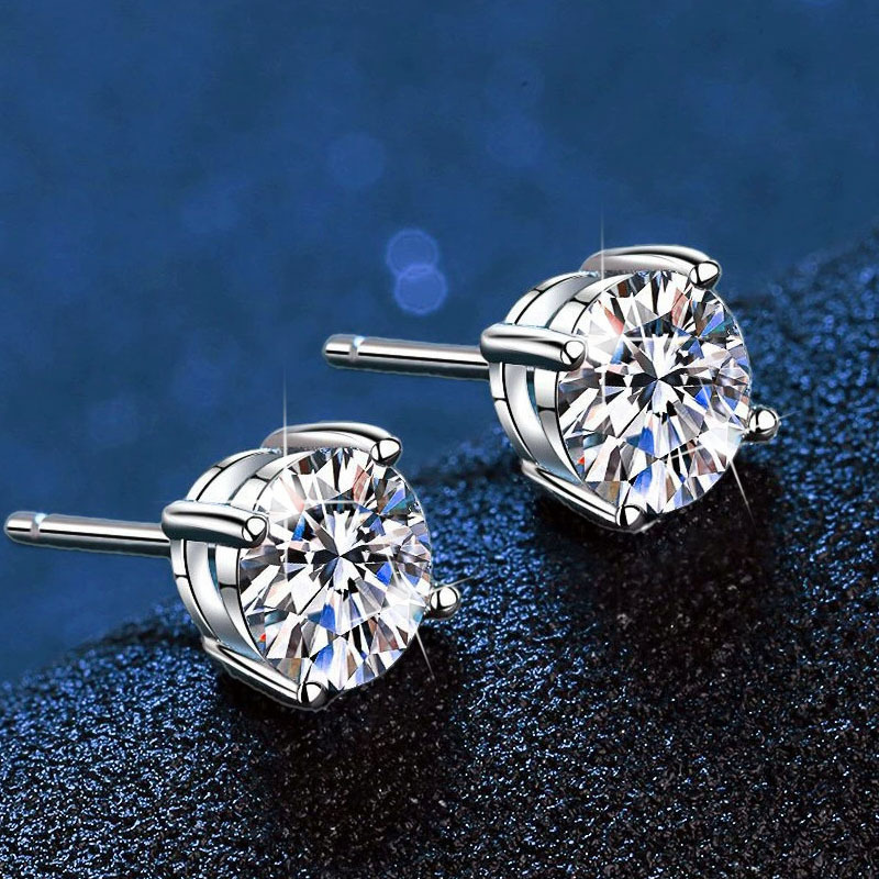 S925 Sterling Silver Classic Four-Claw Moissanite Earrings Women's Earrings Earrings Exquisite Elegant Simple Cross-Border Hot Style
