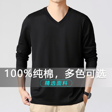 秋冬季新款纯棉长袖V领T恤上衣男士薄款打底衫内衣内搭修身百搭