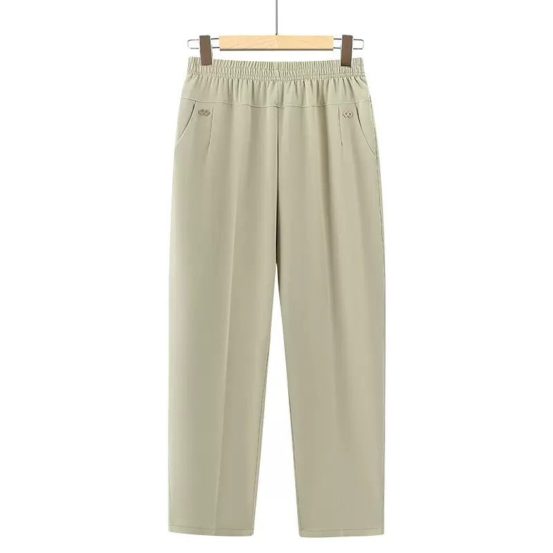 妈妈裤子春秋季外穿大码松紧高腰休闲直筒裤50岁小个子中老年女裤