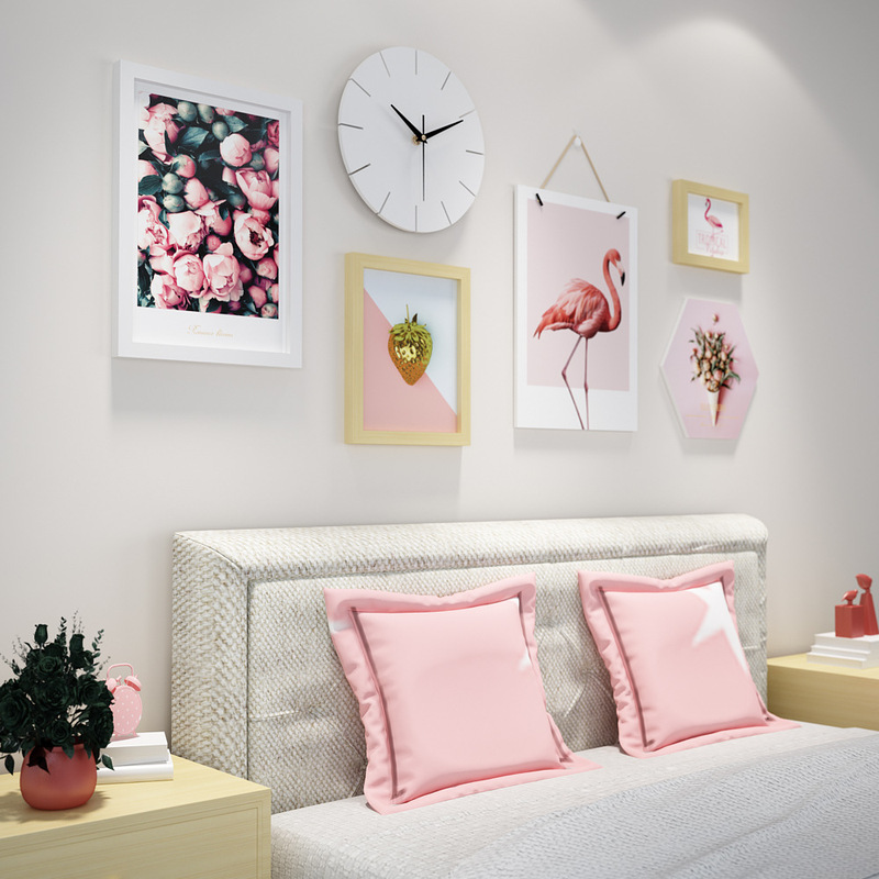 Solid wood_7971 pink princess solid wood photo wall modern decorative painting simple combination photo frame can be changed for photos Solid wood_7971 pink princess solid wood photo wall modern decorative painting simple combination photo frame can be changed for photos