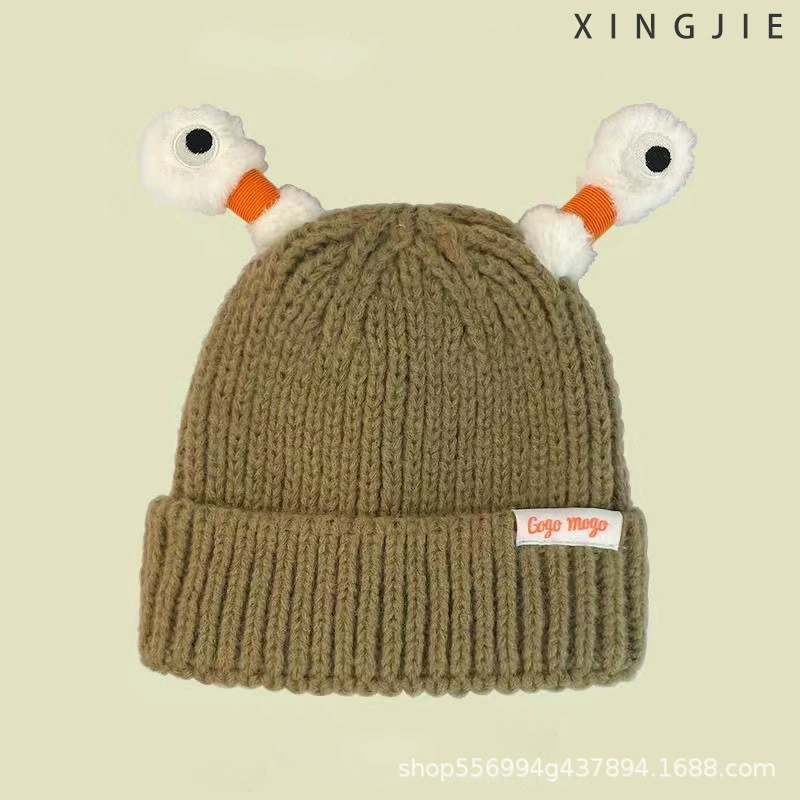  cartoon knitted woolen children's demi-season monster, funny keep warm knitted hat, family style