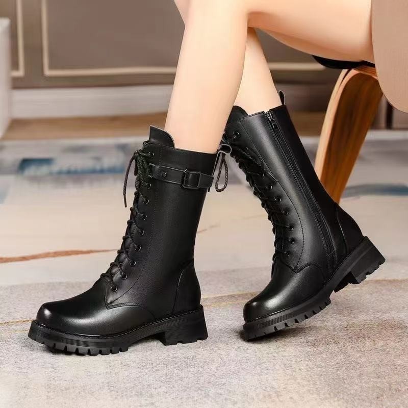 Retro Thick-Soled Height-Increasing Boots for Women 2025 Winter New Versatile Fleece-Lined Warm Short Boots for Middle-Aged and Elderly Mothers