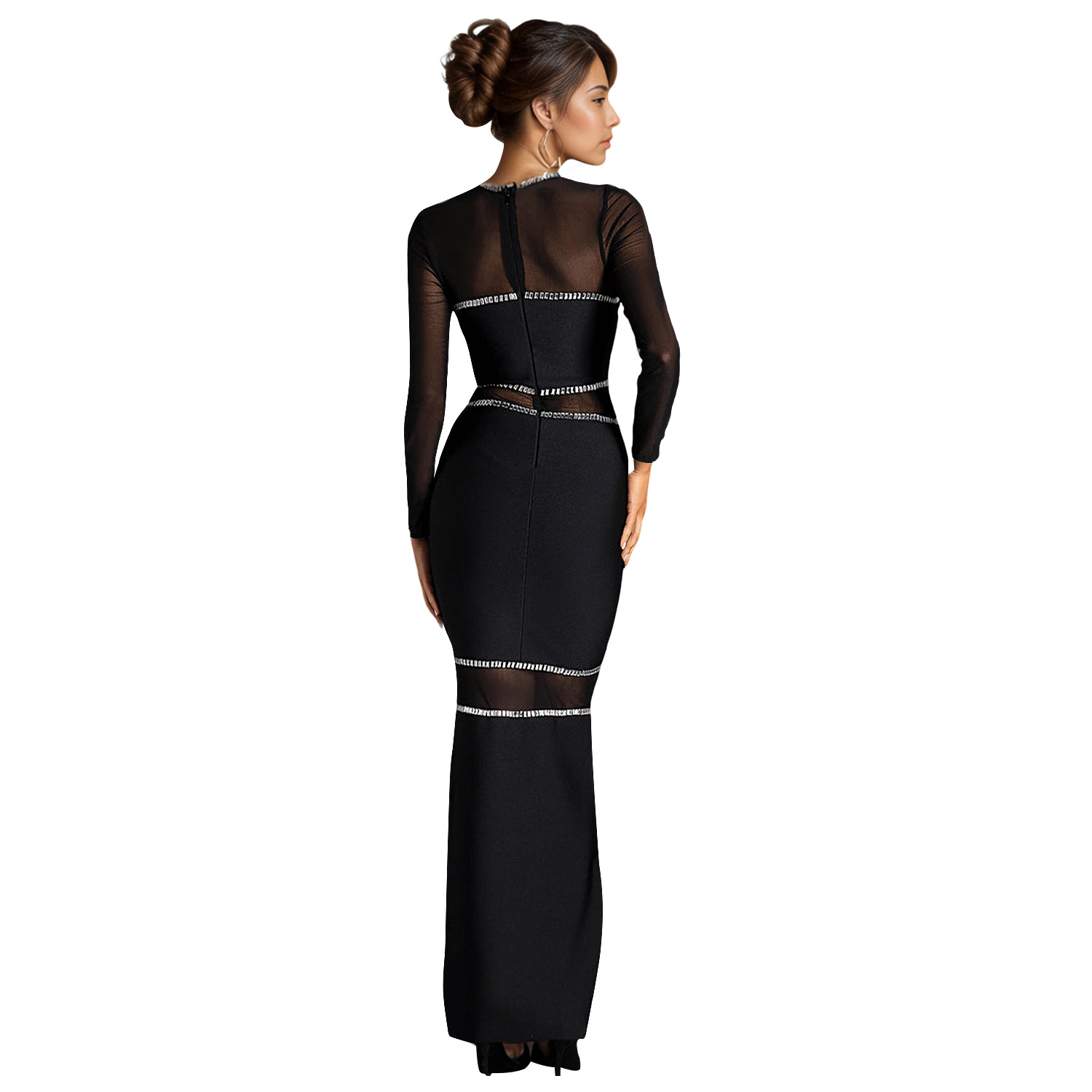 C7081 Cross-border AliExpress Amazon Estación independiente Moda europea y americana Vestido de malla de diamantes calientes para mujer Falda larga Nuevo image 5