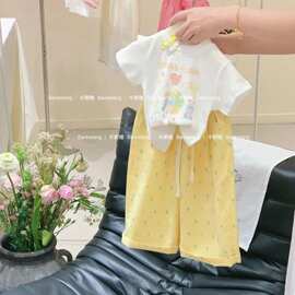 女童夏季可爱印花套装2026新款儿童夏日多巴胺短袖T恤裤子两件套