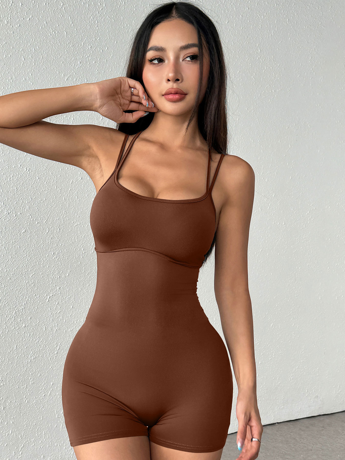 Women's Clothing Women's Sexy Sports Bodysuit Tight Fitting Solid Color Yoga Suspenders Beautiful Back Fitness Romper_ecoleips.com