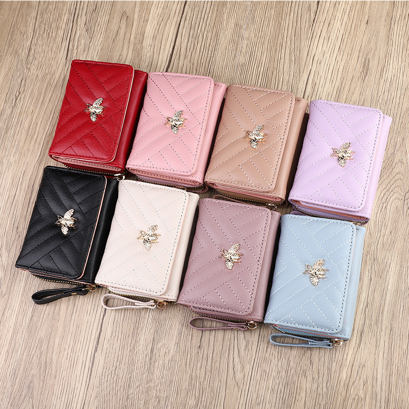Cross-border Women's Wallet Fashion Simple PU Coin Purse Small Bee Card Bag Multi-card Small Wallet Short Wallet