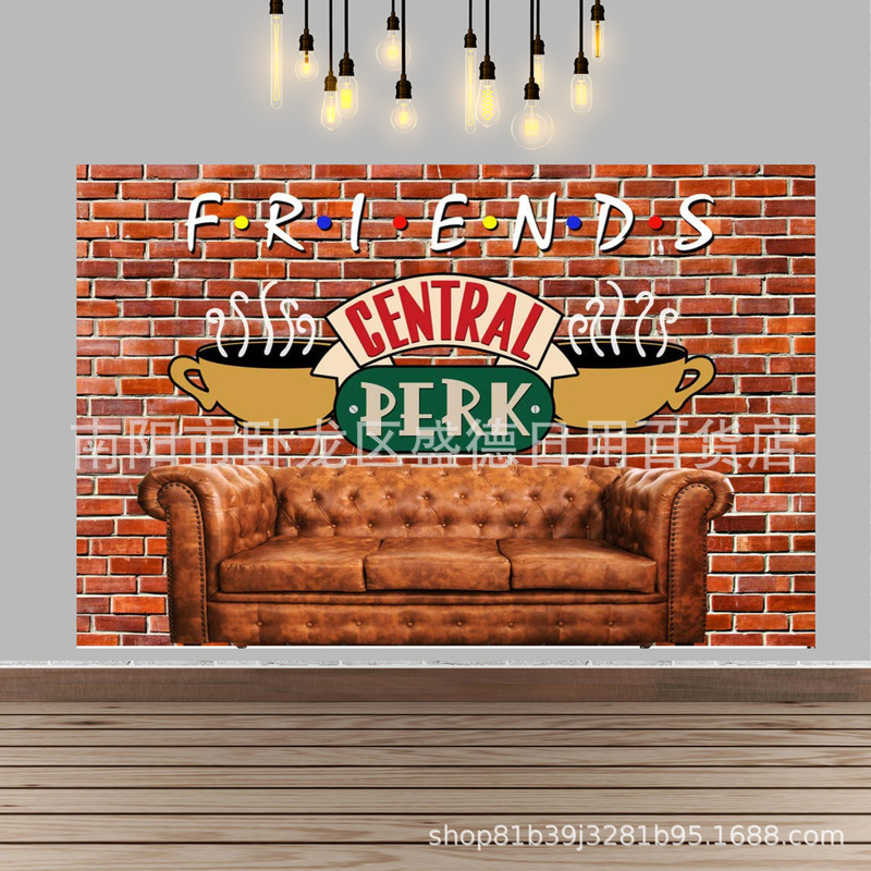 Friends theme red brick wall photo background 80 90's birthday party decoration banner photography background cloth