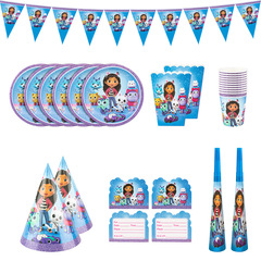 New Gabby's Dollhouse Themed Children's Birthday Party Tableware Paper Plates Paper Cups Tissue Decoration Set Supplies
