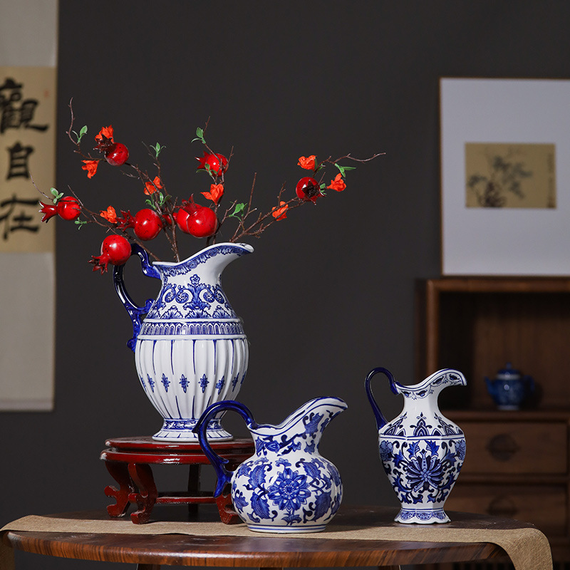 Jingdezhen vasijas de cerámica, vasijas de leche, vasijas de cerámica de color azul, vasijas de cerámica de estilo chino, gabinete de televisión, adornos, vasijas de cerámica