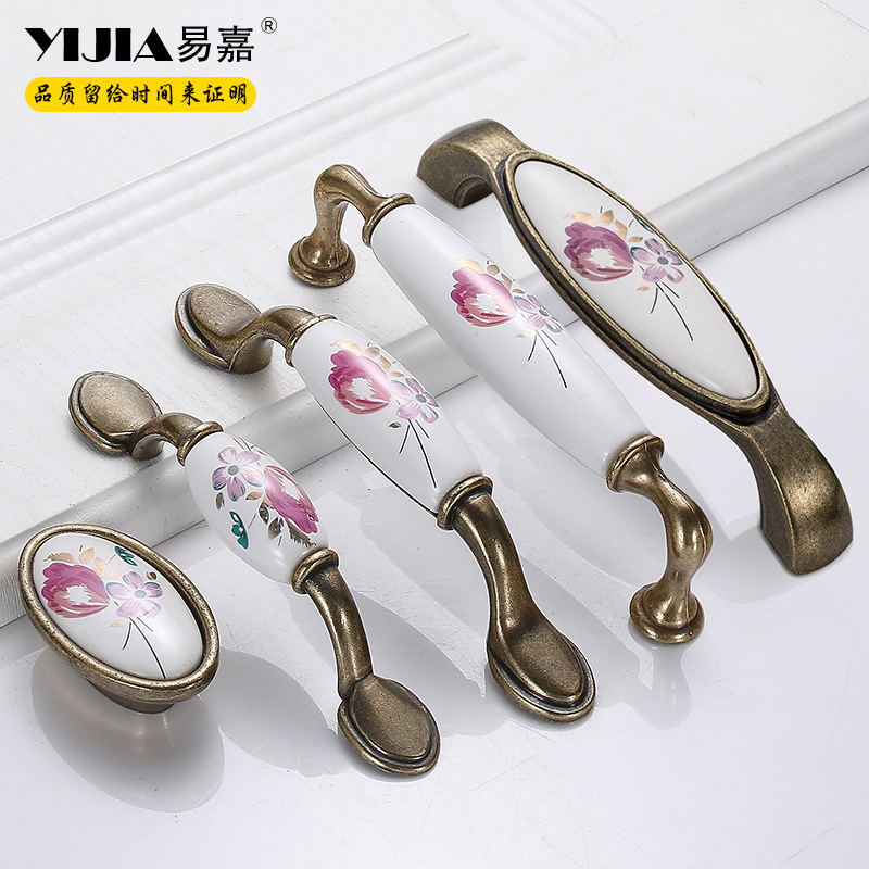 歐式柜子櫃門廚門陶瓷拉手中式田園家俱櫥櫃鞋櫃衣櫃抽屜栕門把手