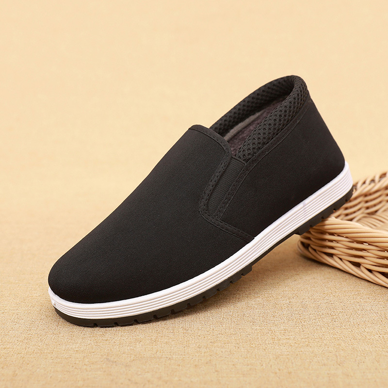 Autumn and Winter New Old Beijing Cotton Shoes for Men with Fleece Lining, Thick Padding, Anti-Slip Cowhide Sole, Double Cotton Work and Driving Safety Shoes