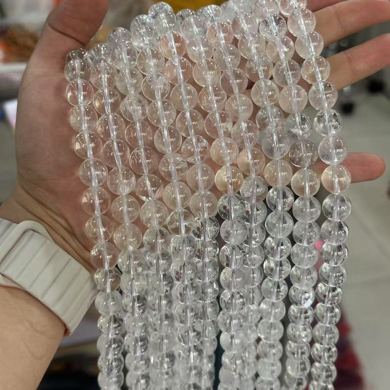 白水晶散珠天然氷透浄体透明白水晶円珠半製品条珠DIYアクセサリー部品|undefined