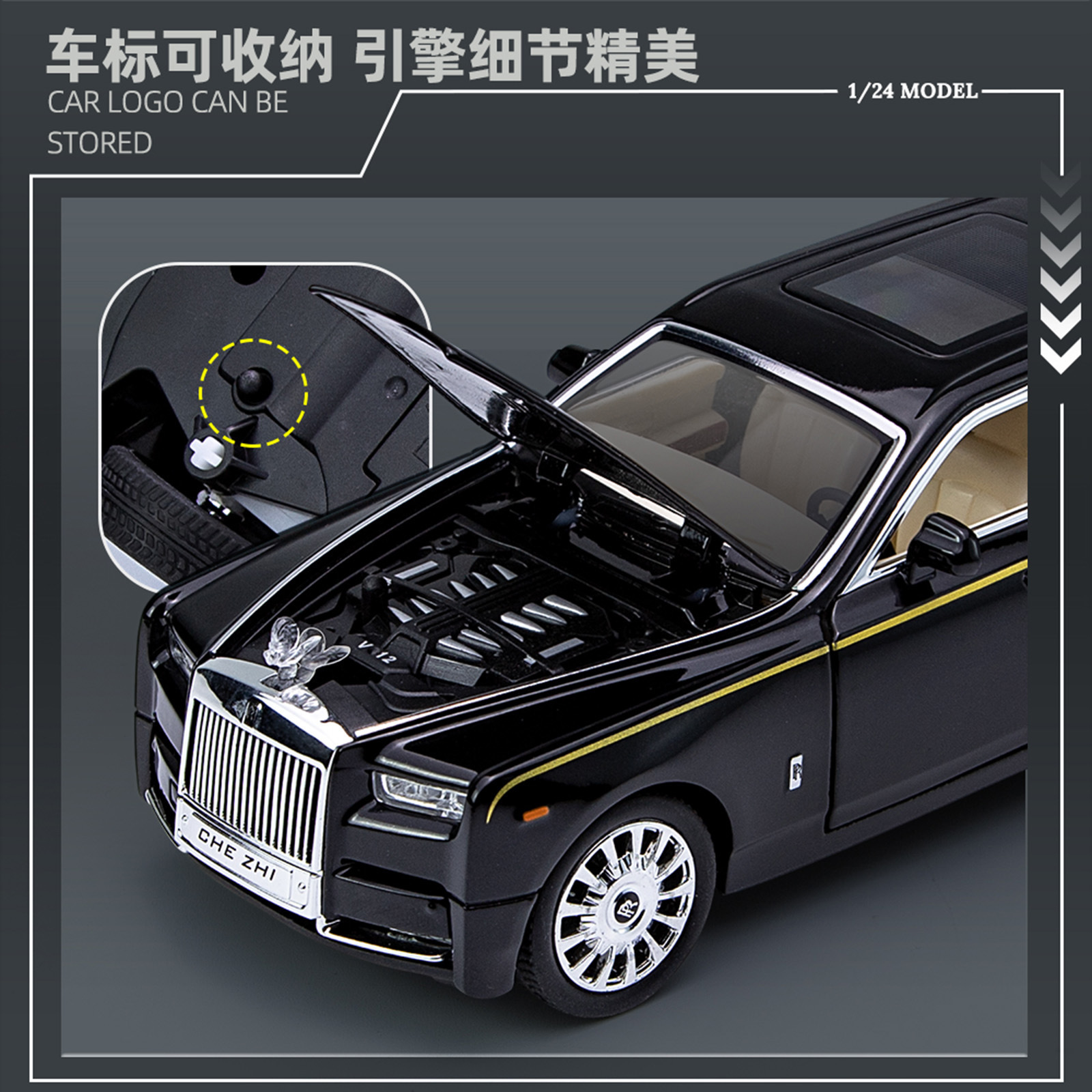 1: 24 fantasma modelo de automóvil de aleación grande retorno sonido y luz colección de adornos juguetes autos deportivos chicos regalos en vivo