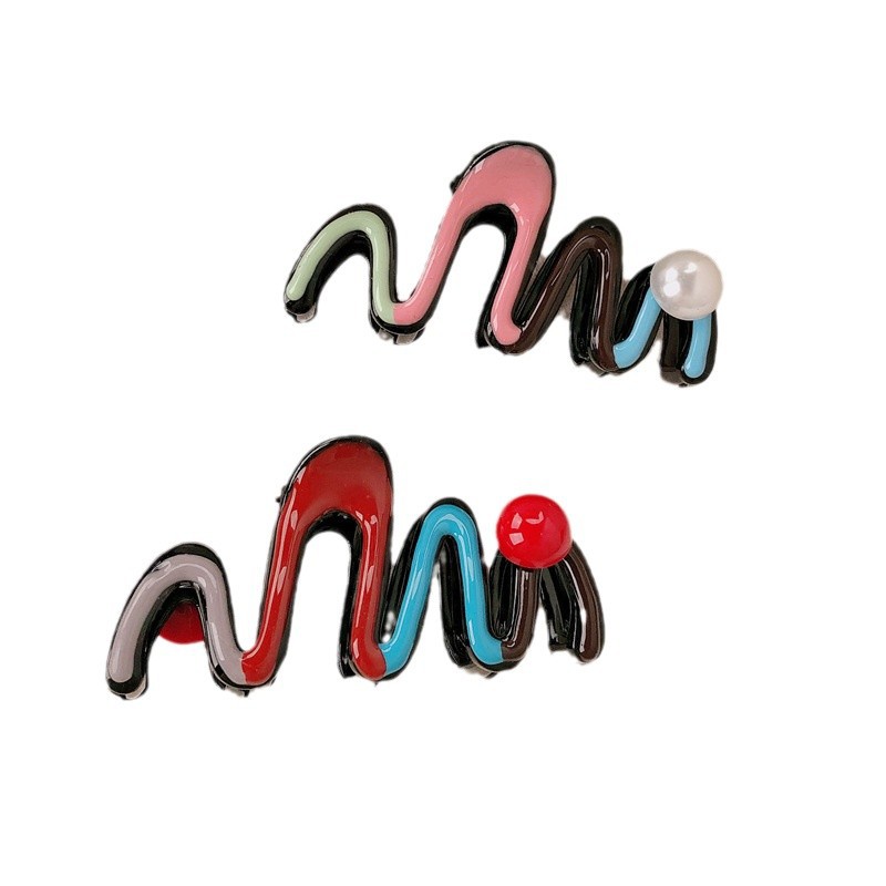 Manual goteo de aceite ondas perlas agarrando clip de pintura de color gran clip de tiburón rojo de la red de cabello de la cabeza trasera