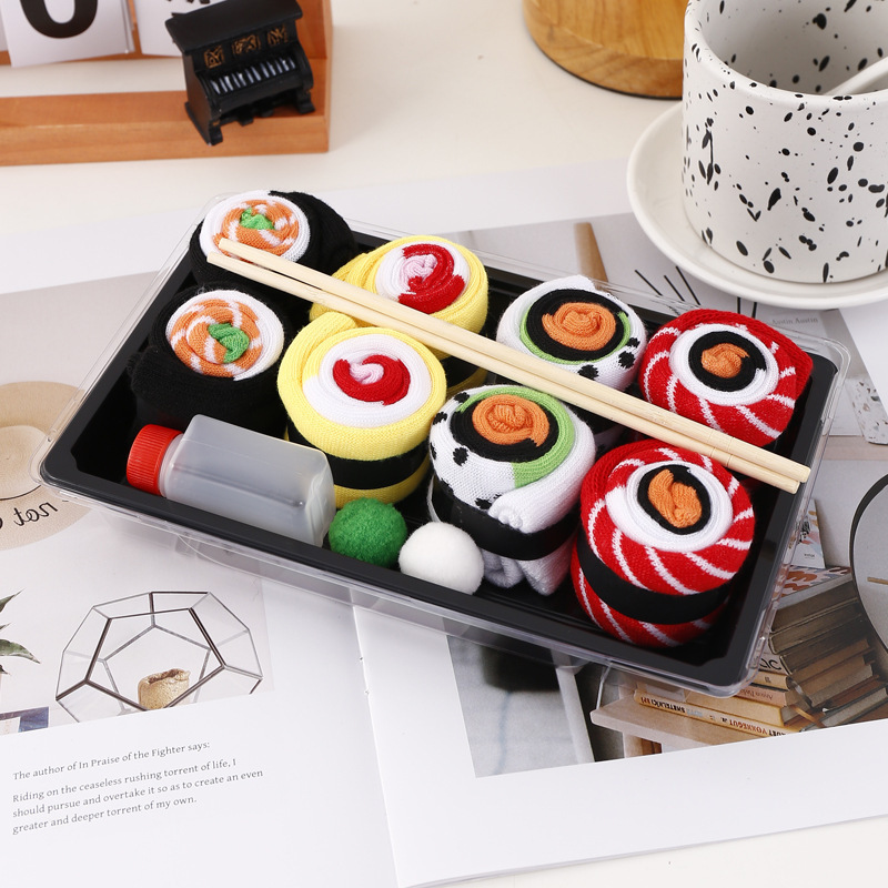 Regalos creativos calcetines de algodón Sushi salmón arroz calcetines comida Sushi calcetines caja de regalo regalos medias