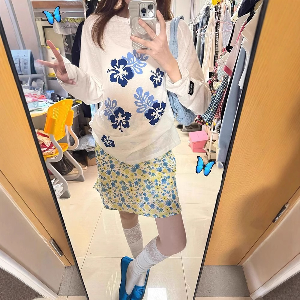 여름 라운드 넥 루즈하고 다재다능한 긴팔 티셔츠 탑 여성을 위한 자체 공장 스팟 새 얇은 살짝 반투명 자외선 차단제 블라우스