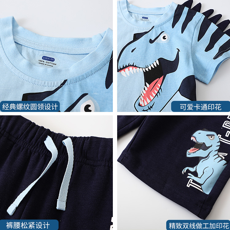 Camiseta de verano para niños, conjunto al por mayor para bebés, camiseta de dinosaurio de manga corta, conjunto de dos piezas, ropa de verano para niños, camisetas modernas para niños