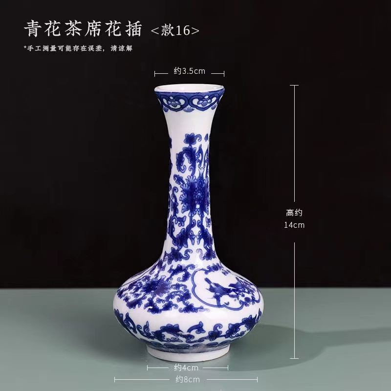 Flores de porcelana azul, vasos de flores de cerámica de lujo ligero, flores de alto nivel, decoración de mesa de comedor de estilo nuevo chino