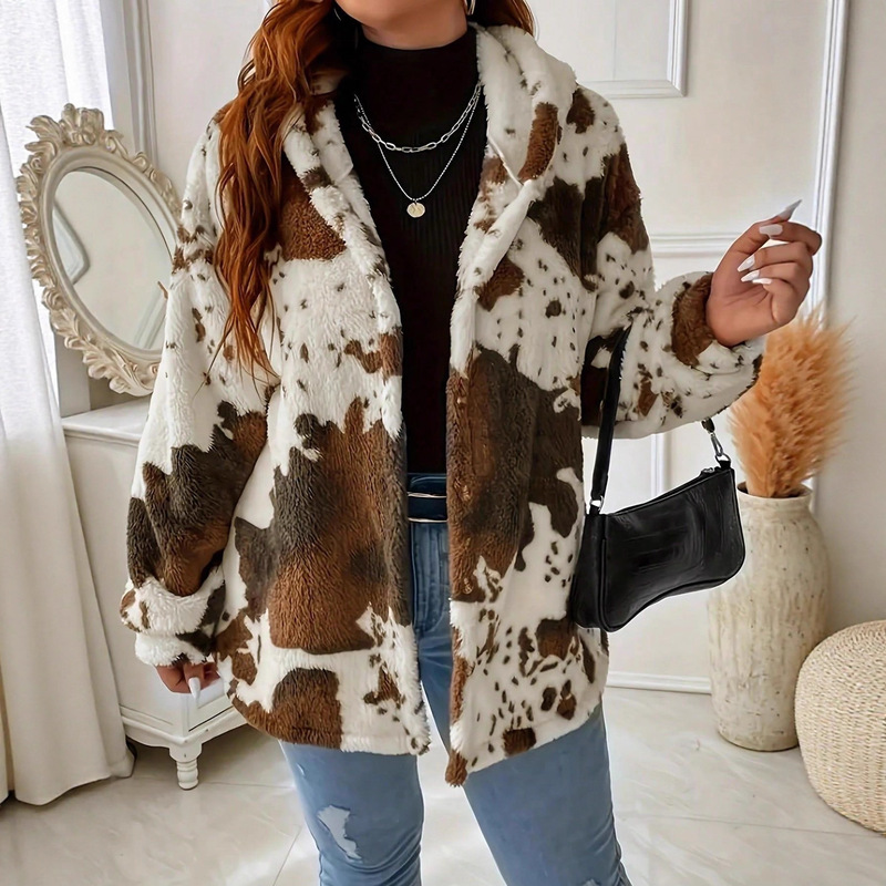 2025 Autumn and Winter Cross-Border Amazon European and American Casual Fashion Stuffed Jacket Women's Cow Print Button Sweater