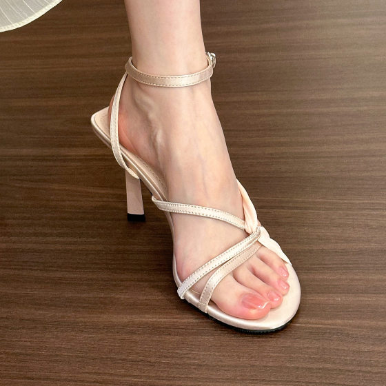 Human Pink Meat Pink High Heel Sandals Women's Summer Mesh Fairy Shoes