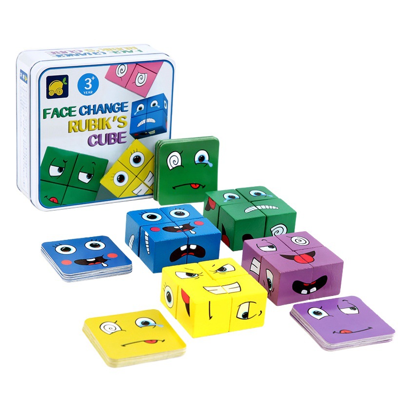Amazon transfronterizo nuevo hierro en caja Cubo que cambia la cara Bloques de construcción Juego de mesa entre padres e hijos para niños juguetes de nivel de desafío de madera