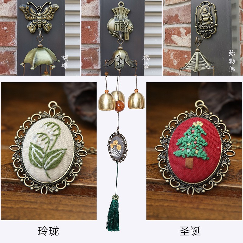 Bordado DIY Bell hecho a mano auto-bordado paquete de material matar el tiempo bordado tridimensional producción timbre colgante decoración campanas de viento