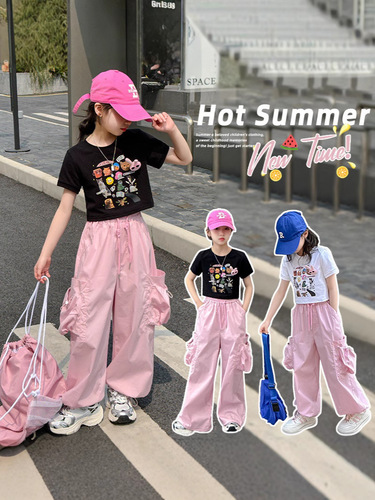 Girls 'fashionable Western-style short-sleeved 2025 summer middle and older children's new trendy cool short-sleeved shirt