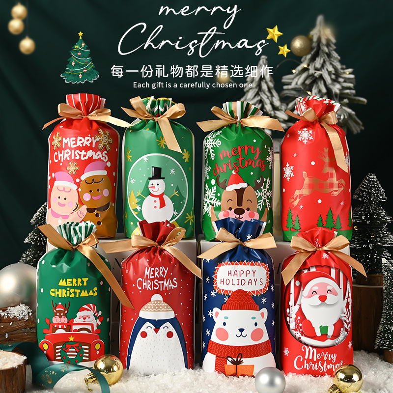 国境を越えたアマゾンクリスマスギフト袋ビスケットキャンディーリンゴ包装袋子供プレゼント束口リボン巾着袋|undefined