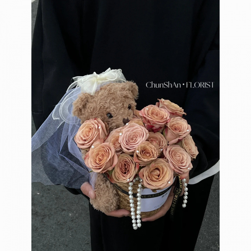 Qixi día de San Valentín flores eternas osos abrazar barril de ramos de flores de flores de flores eternas regalos de cumpleaños para las chicas image 5