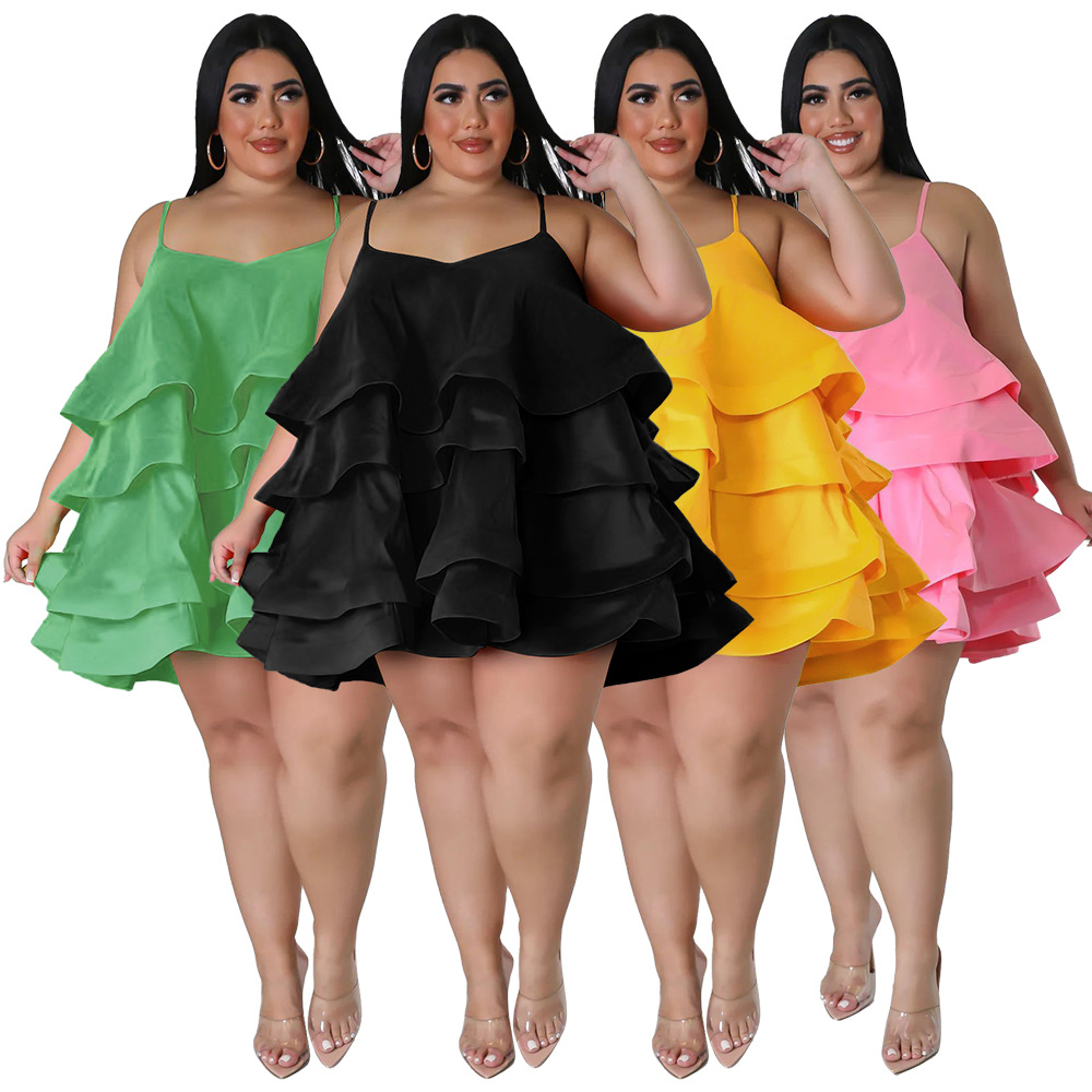 Sexy ärmelloses Rüschenkleid für Damen, verstellbare Schulterträger, europäisch-amerikanischer Stil, Dropshipping möglich, Übergrößen_voghion.com