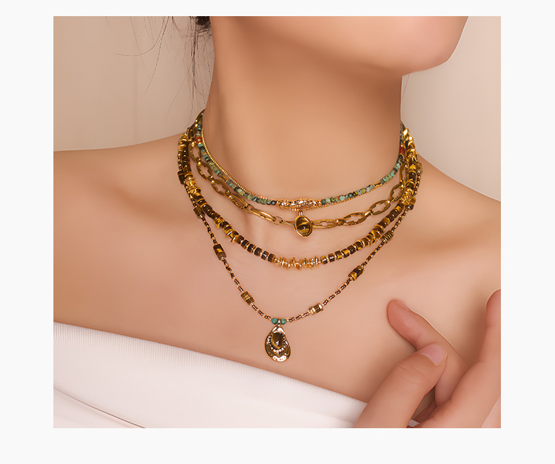 10g Weight 0.03µm-0.05µm Gold Plating Thickness PVD Coated Gold Plating Process 18K Real Gold Plated Plating Material Tiger Eye Inlay Material Necklace Classification Copper Chain Material Handmade Chain Chain Type 1 Piece Quantity Holiday, Daily Occasion natural stone, Copper Material Geometric Pattern Women's Gender Retro Style Beaded, Handmade, Inlay Craft Retro Geometric Stainless Steel Natural Stone Copper Tiger Eye Necklace In Bulk