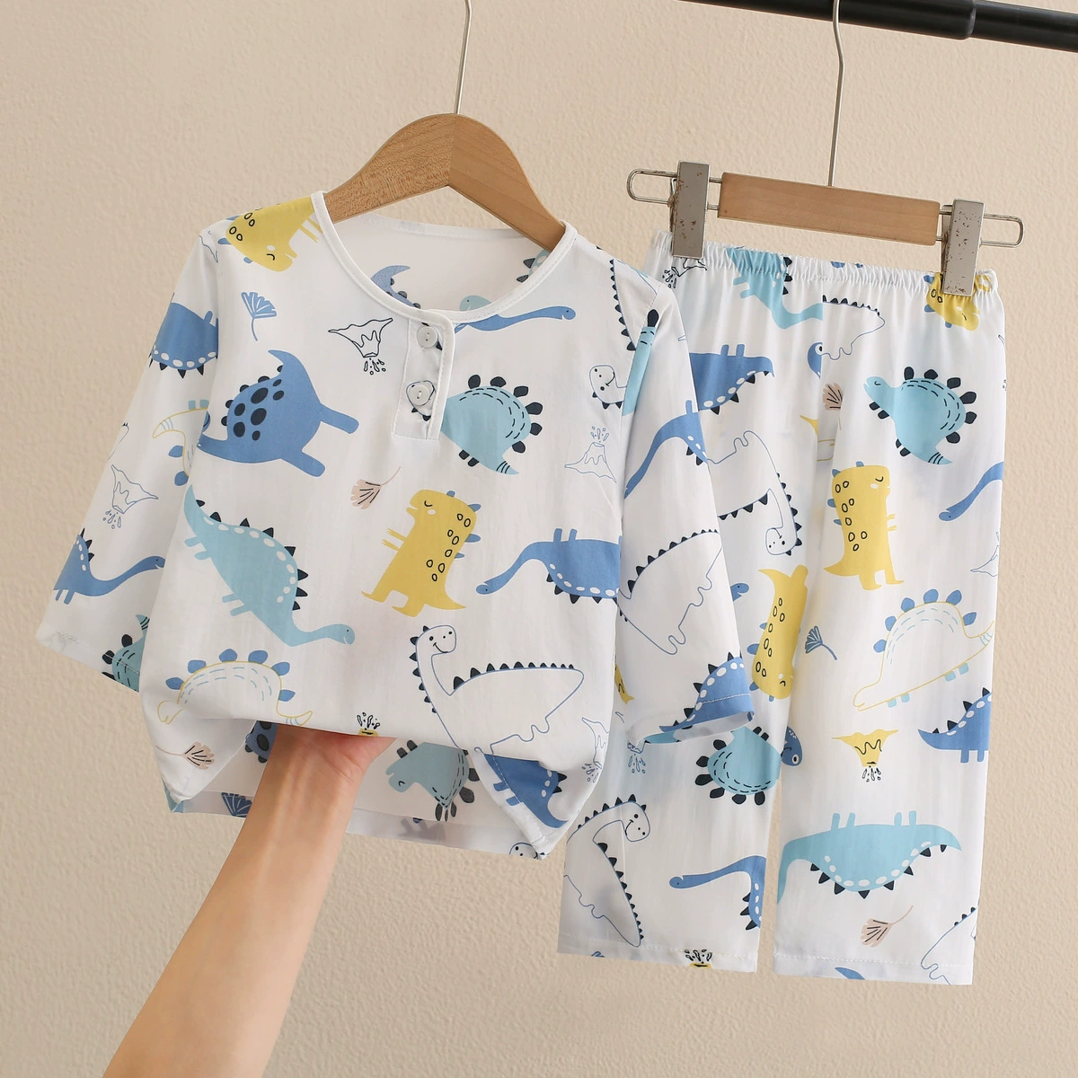 Children's summer pajama for boys — thin long-sleeve, multiple prints, sizes for heights 60–155 cm