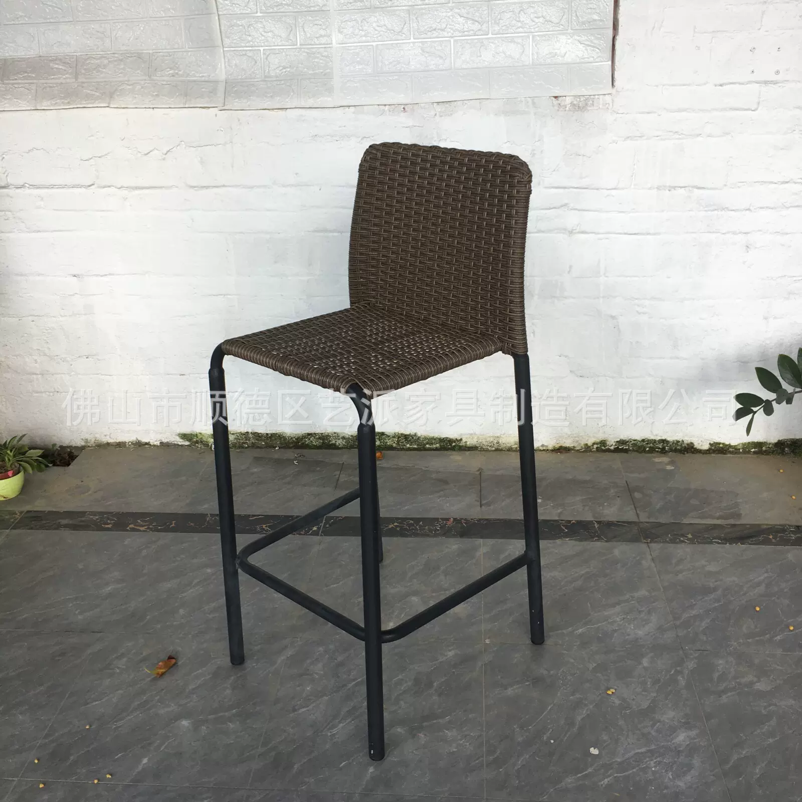 户外绳编金属吧凳吧台椅简约高脚凳室外别墅露天酒吧民宿藤编吧椅