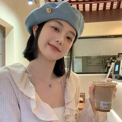 春夏の薄いデニムのベレー帽の女性の韓国版の百合は顔の小さいinsの潮の小さい大衆の復古のネットの赤い画家の帽子の女性を現します。